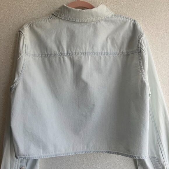 Vince Spring Cotton Twill Cropped Snap Shirt in Celestine Light Blue size M - Picture 8 of 16